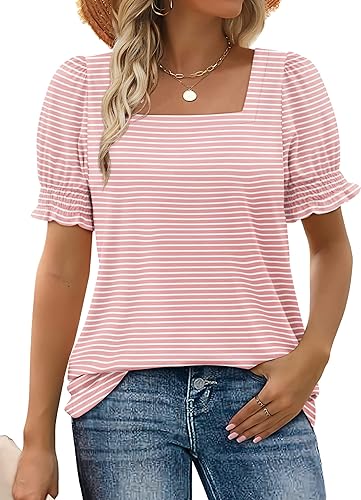 Photo 1 of WIHOLL Tops for Women Summer Casual Ruffle Trim Sleeve Square Neck T Shirts  XL SIZE