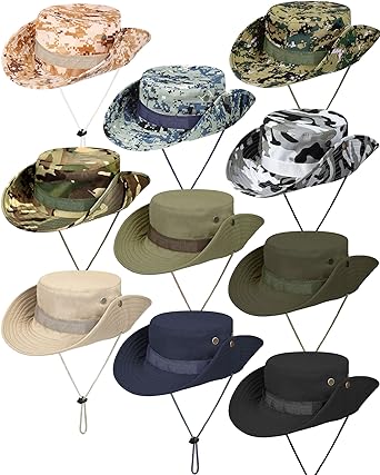 Photo 1 of 10 Pcs Wide Brim Boonie Hat Bucket Hats Camo Solid UV Sun Protection Fishing Hat for Men Women Hiking Safari Hunting