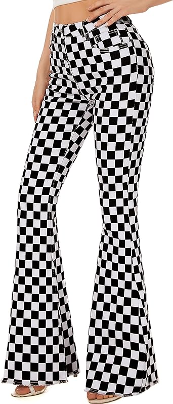 Photo 1 of Bell Bottom Jeans for Women High Waisted Stretch Plaid Flare Jeans Denim Bootcut Pants SIZE 6