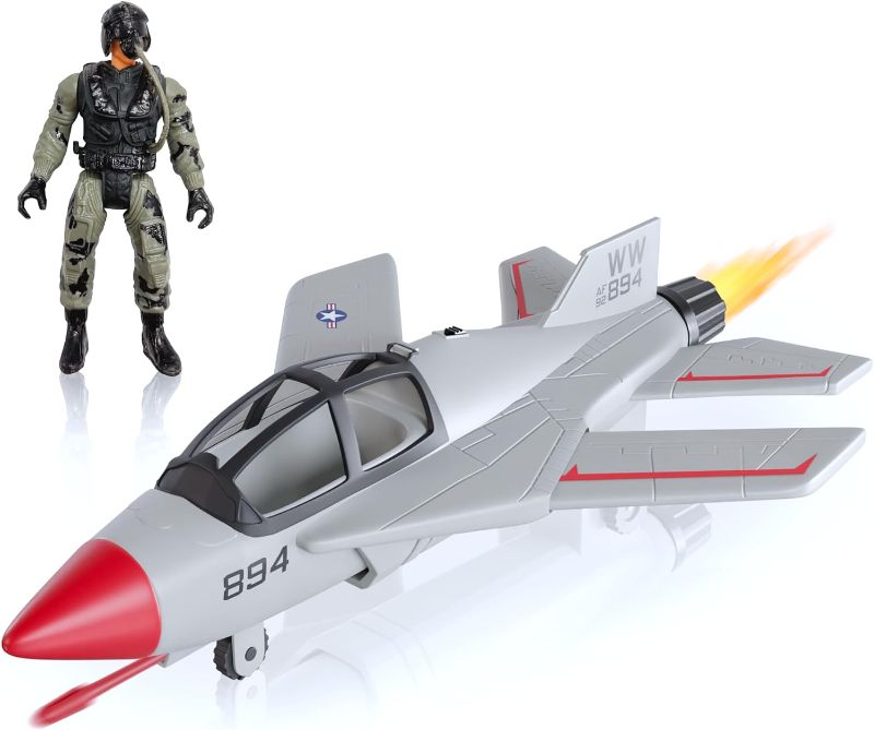 Photo 1 of United States Air Force Sky Raider Fighter Jet Toy Airplane with Pilot & Missile - Realistic Military Aircraft & Soldier Action Figure - Bomber Plane Model for Kids 3+
