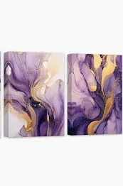 Photo 1 of  Purple and Gold Wall Art 5 Pack Abstract Art Wall Decor Marble Pictures Gold and Purple Canvas Prints Framed Artwork for Home Decor