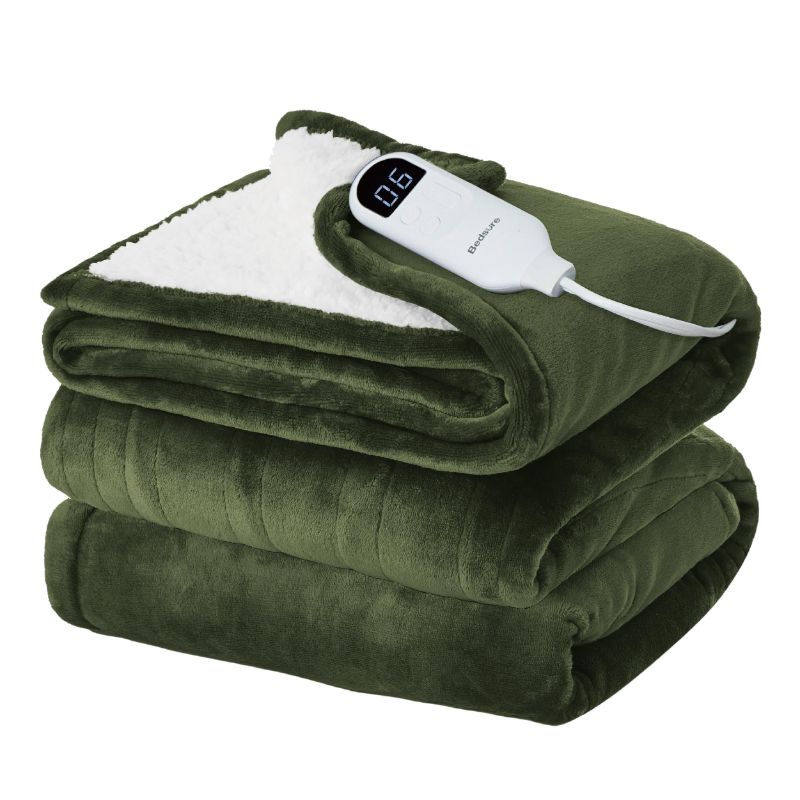 Photo 1 of **NON FUNCTIONING//SOLD AS PARTS** BEDSURE ELECTRIC BLANKET FULL SIZE - HEATED BLANKET WITH 6 HEAT SETTINGS, FLANNEL HEATING BLANKET WITH 10 TIME SETTINGS, 8 HRS TIMER AUTO SHUT OFF (72X84 INCHES, OLIVE GREEN) 10 - OLIVE GREEN FULL
