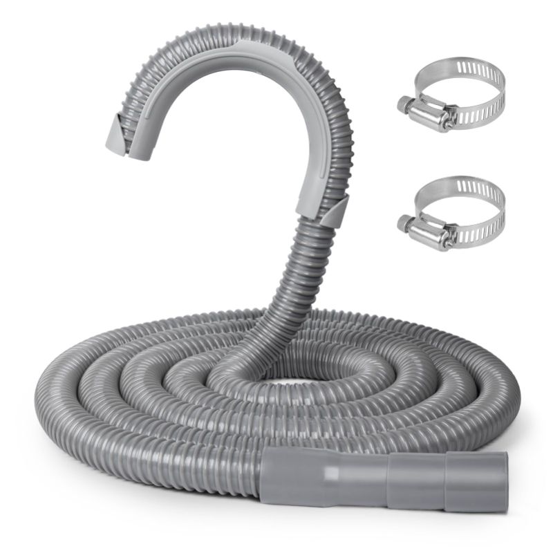 Photo 1 of 10 FT WASHING MACHINE DRAIN HOSE, UNIVERSAL CORRUGATED DISCHARGE HOSE REPLACEMENT FOR WHIRLPOOL, GE, KENMORE, CLAMPS AND HOOK INCLUDED, GRAY
