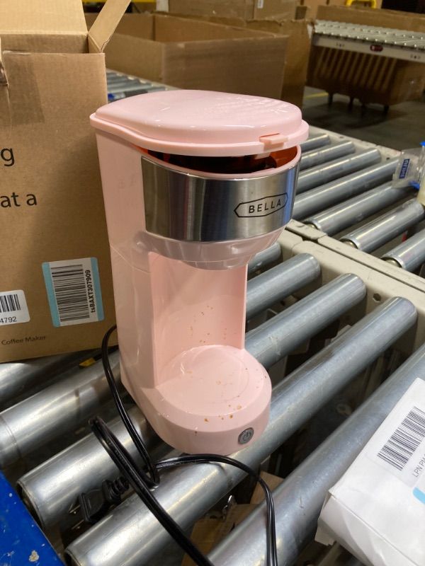 Photo 3 of **** NEEDS TO BE CLEANED***
BELLA DUAL BREW SINGLE SERVE COFFEE MAKER, K-CUP COMPATIBLE WITH GROUND COFFEE BASKET & ADAPTER - CAREFREE AUTO SHUT OFF & ADJUSTABLE TRAY, 14OZ, PINK STANDARD PINK
