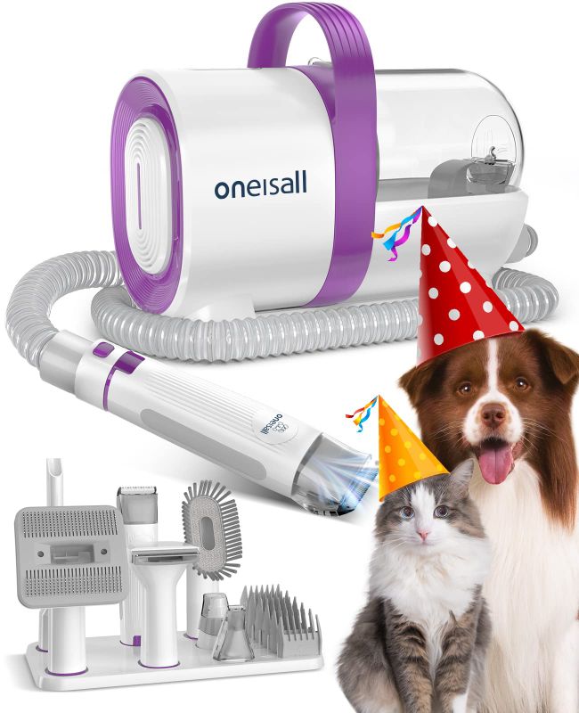 Photo 1 of **READ NOTES BEFORE PURCHASE** ONEISALL DOG HAIR VACUUM & DOG GROOMING KIT, PET GROOMING VACUUM WITH PET CLIPPER NAIL GRINDER, 1.5L DUST CUP DOG BRUSH VACUUM WITH 7 PET GROOMING TOOLS FOR SHEDDING PET HAIR, HOME CLEANING PURPLE
