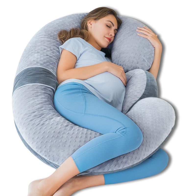 Photo 1 of ***** MISSING PILLOWER COVER****QUEEN ROSE PREGNANCY PILLOW - E SHAPED PREGNANCY PILLOWS FOR SLEEPING, DETACHABLE BODY PILLOW FOR PREGNANT SIDE SLEEPER, GREY BUBBLE VELVET, 60IN COZY DOT VELVET - GRAY COZY VELVET
