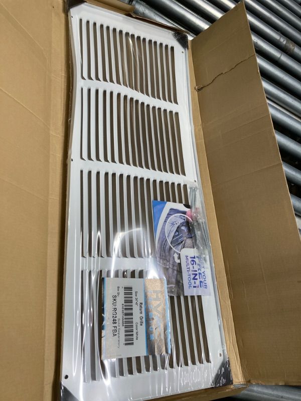 Photo 1 of 24"W X 8"H STEEL RETURN AIR GRILLES - SIDEWALL AND CEILING - HVAC DUCT COVER - WHITE [OUTER DIMENSIONS: 25.75"W X 9.75"H] 24 X 8 WHITE
