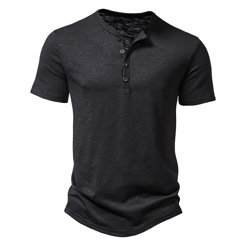 Photo 1 of GRAJTCIN Mens Henley Shirts Short Sleeve Fashion Casual T-Shirts Large Black