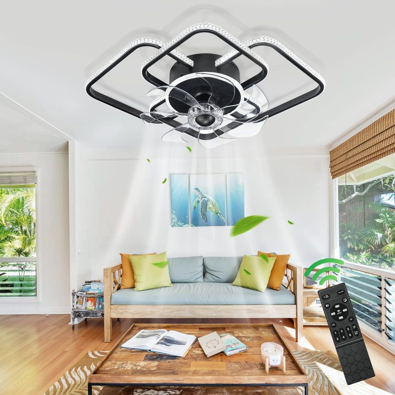 Photo 1 of 27" CEILING FANS WITH REMOTE CONTROL, LIGHTS DIMMABLE LED REVERSIBLE BLADES TIMING 3 LIGHTING COLOR 6 SPEED SMART PENDANT LIGHT FOR BEDROOM LIVING ROOM DECORATION BLACK**USED***REMOTE CONTROL IS MISSING***
