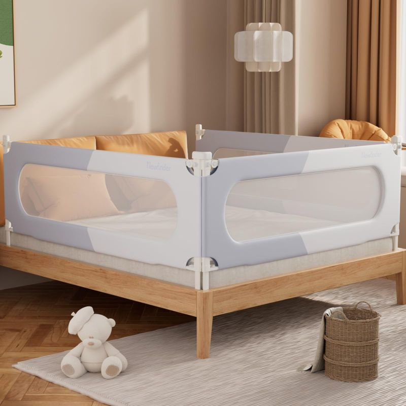Photo 1 of BED RAIL FOR TODDLERS - 3 PACK TODDLER BED RAILS FOR QUEEN SIZE BED, BED RAIL FOR BABY KIDS WITH DUAL-CHILD LOCK, BABY-GRADE COVER GUARDRAIL, HEIGHT ADJUSTMENT BED BUMPER - 78.7X78.7X59” 1SIDE-59''+78.7''+78.7''****USED***BOX IS DAMAGED****
