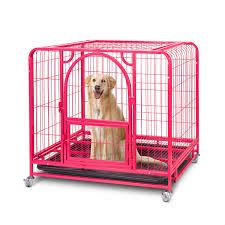 Photo 1 of **** MISSING HARDWARE****
 Heavy Duty Dog Crate Cage Strong Metal Dog Kennel with Wheels and Tray for Indoor Dog,DARK Pink, 26 * 19 * 22inches 26.0"L x 19.0"W x 22.0"H DARK Pink