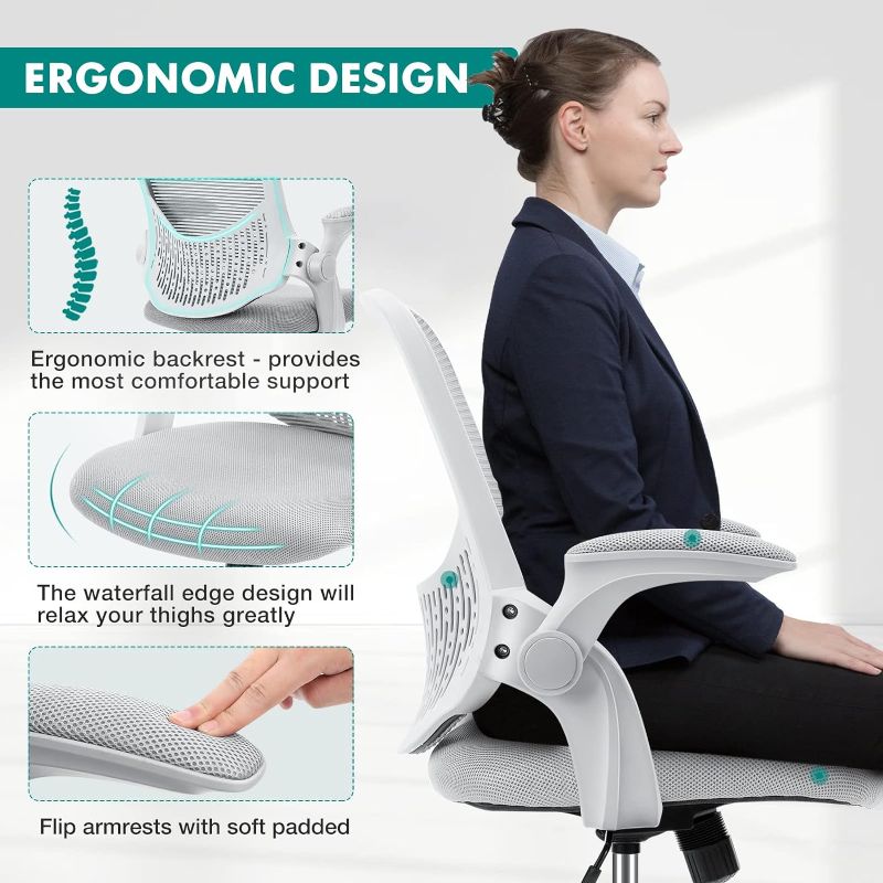 Photo 1 of Ergonomic Office Chair, Home Office Desk Chairs with Wheels, Computer Chair with Arms, Mid-Back Task Rolling Chair with Lumbar Support, Comfy Mesh Swivel Executive Chair GREY.