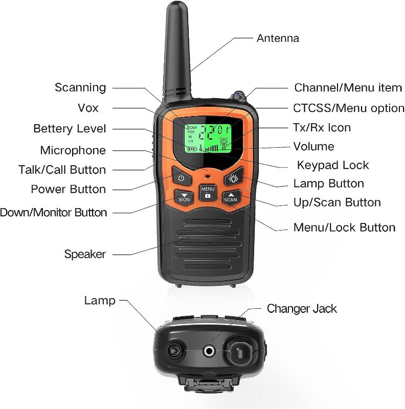 Photo 1 of ******missing one pieces****Walkie Talkies, MOICO Long Range Walkie Talkies for Adults with 22 FRS Channels, Family Walkie Talkie with LED Flashlight VOX LCD Display for Hiking Camping Trip (Orange 2 Pack) ******missing one pieces****