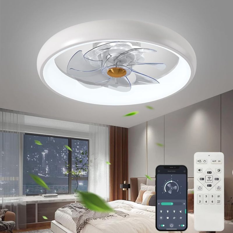 Photo 1 of 2023 Upgraded Caxsrfyk Ceiling Fan 3109 White Ceiling Fans with Lights App & Remote Control, 6 Wind Speeds Modern Ceiling Fan, Timing & 3 Led Color Led Ceiling Fan for Bedroom, Living Room, Small Room 3109-BAI ceiling fan with light