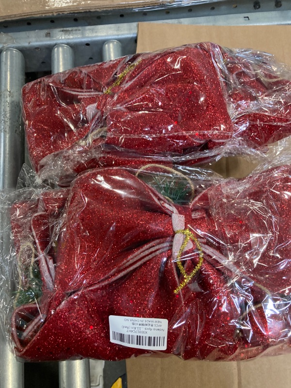 Photo 1 of 2 pack ***Ndeno 4pcs Christmas Red Bow, Sequin Wreaths Bows Ties, Christmas Tree Topper Glitter, Xmas Decorative Bows Ornament for Home Wedding Festival, Christmas Party Supplies, 9.8 x 11.8in (Red) 4pcs,red