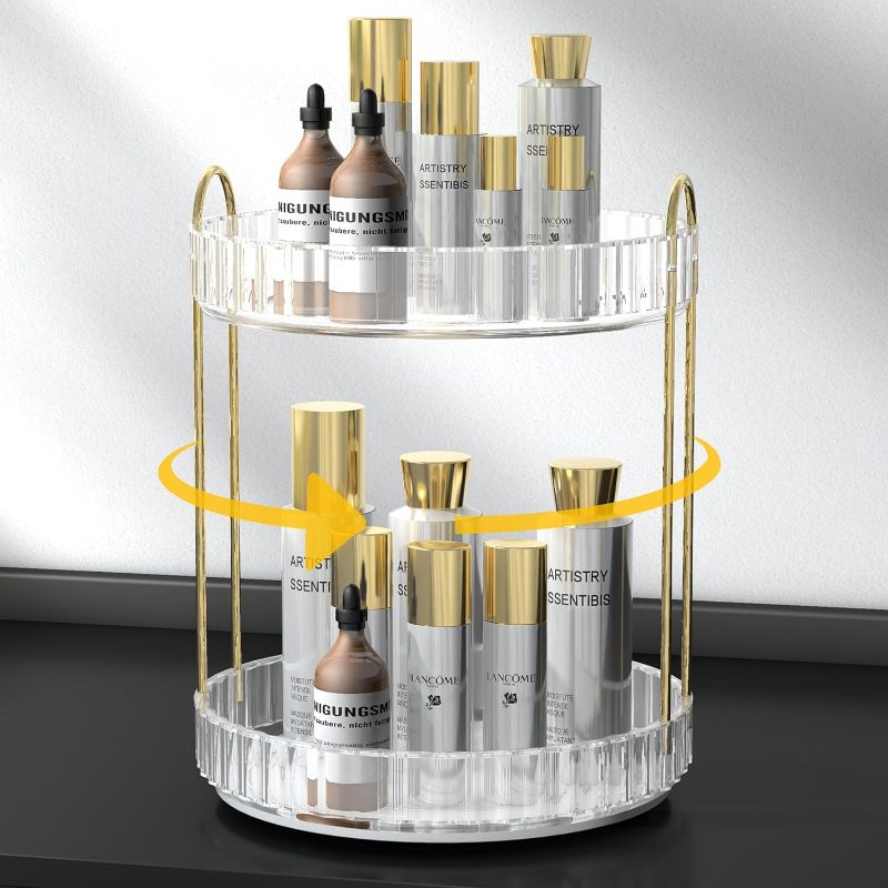 Photo 1 of LAIWOO 360° Rotating Makeup Organizer, High-Capacity Bathroom Organizer Countertop Skincare Perfume Cosmetics Organizer (2 Tiers, Transparent) 2 Tiers Transparent