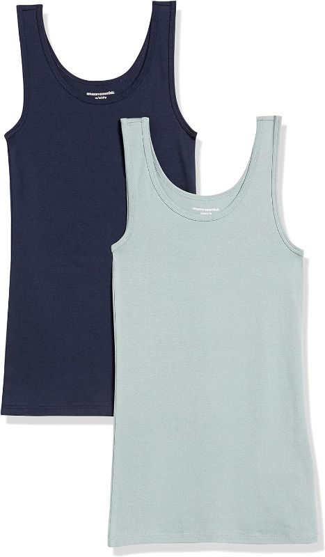 Photo 1 of Amazon Essentials Women's Slim-Fit Tank, Pack of 2, Navy/Sage Green, Small
