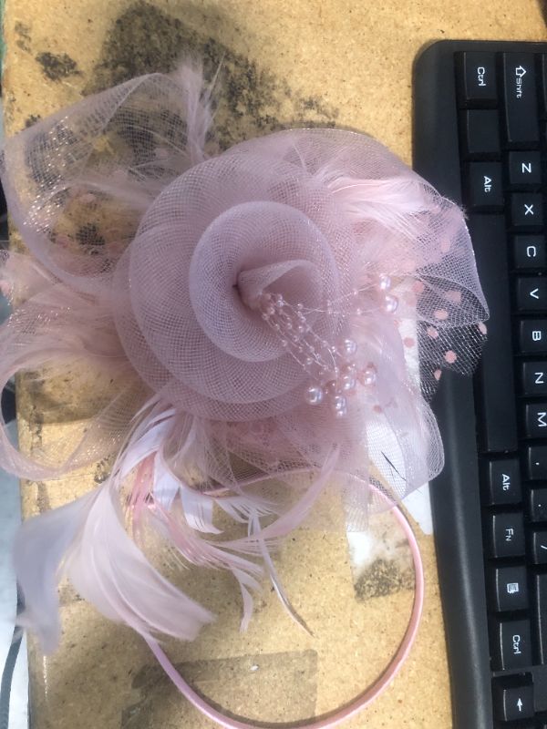 Photo 5 of DRESHOW Fascinators Hat Flower Mesh Ribbons Feathers on a Headband and a Clip Tea Party Headwear for Girls and Women