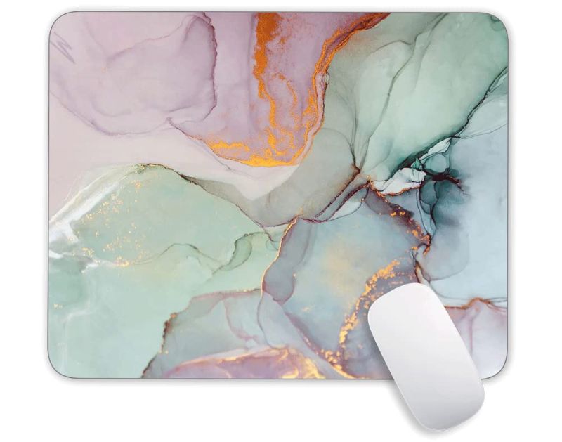 Photo 1 of 93PK) Cyan Pink Gold Marble Mouse Pad, Gaming Mouse Mat with Custom Design, Square Waterproof Mouse Pad Non-Slip Rubber Base MousePads for Office Home Laptop Travel, 9.5"x7.9"x0.12" Inch