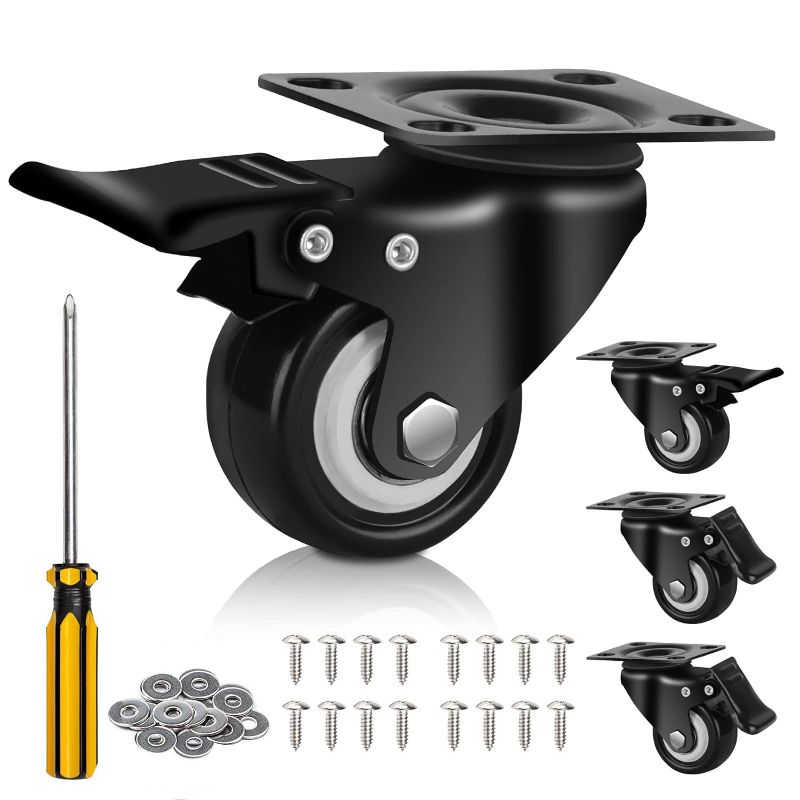 Photo 1 of 2" Caster Wheels, Casters Set of 4 Heavy Duty but Silent, Excellent Locking Casters with Polyurethane (PU) Wheels, Swivel Plate Castor Wheels for Cart, Furniture, Workbench
