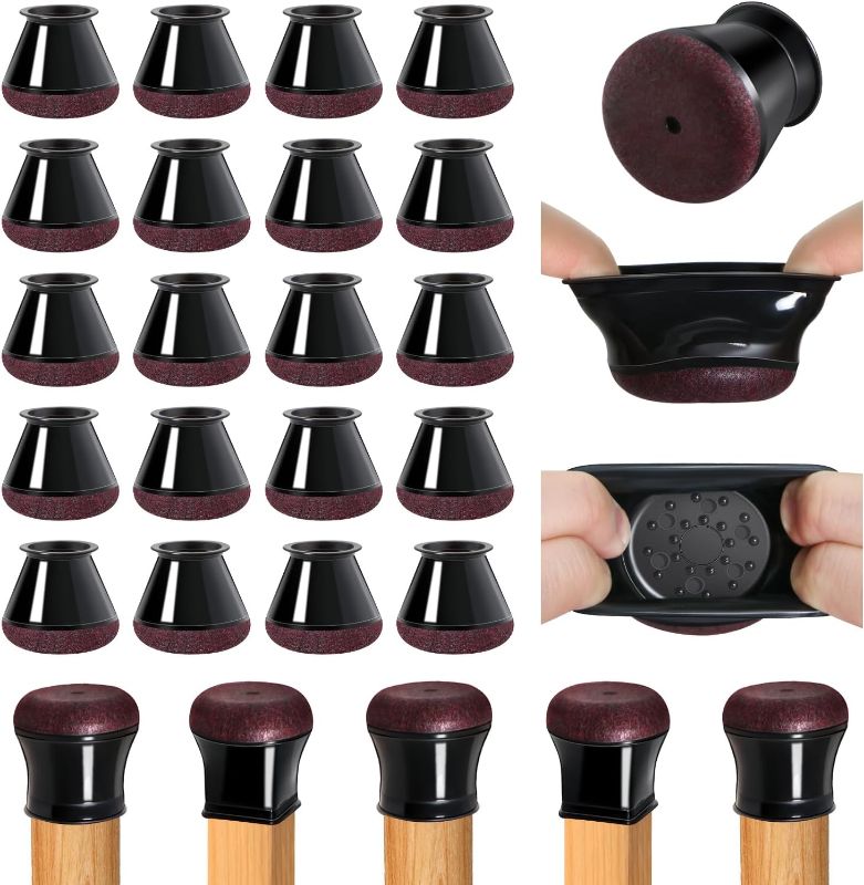 Photo 1 of Chair Leg Floor Protectors for Hardwood Floors, Medium Black Round Rubber Furniture Sliders with Felt, Silicone Furniture Leg Caps Covers (Fit Round Diameter:0.8''-1.2'')
