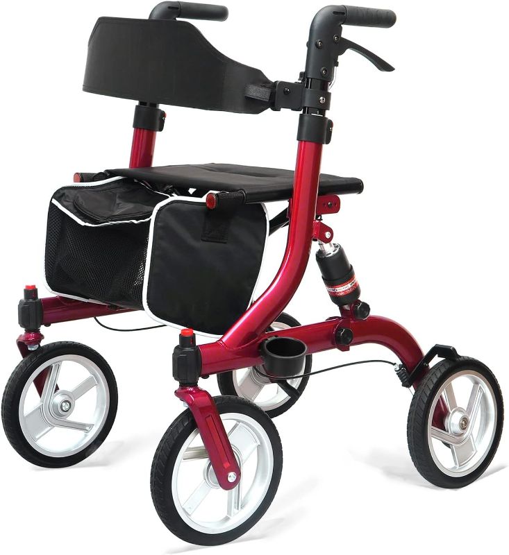 Photo 1 of Winlove Rollator Walkers for Seniors-Folding Rollator Walker with Seat and 10-inch All Terrain Wheels-Medical Rollator Walker Aluminium Frame with Suspension Spring and Thick Seat-Lightweight,Red
