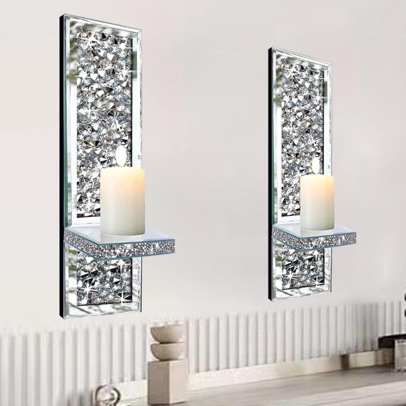 Photo 1 of 
ZOLAPI Set of 2 Crystal Crush Diamond Candle Sconces, Gorgeous Silver Mirrored Wall Sconce, Candle Holder Glass Wall Decorations for Home Décor, Living Room...