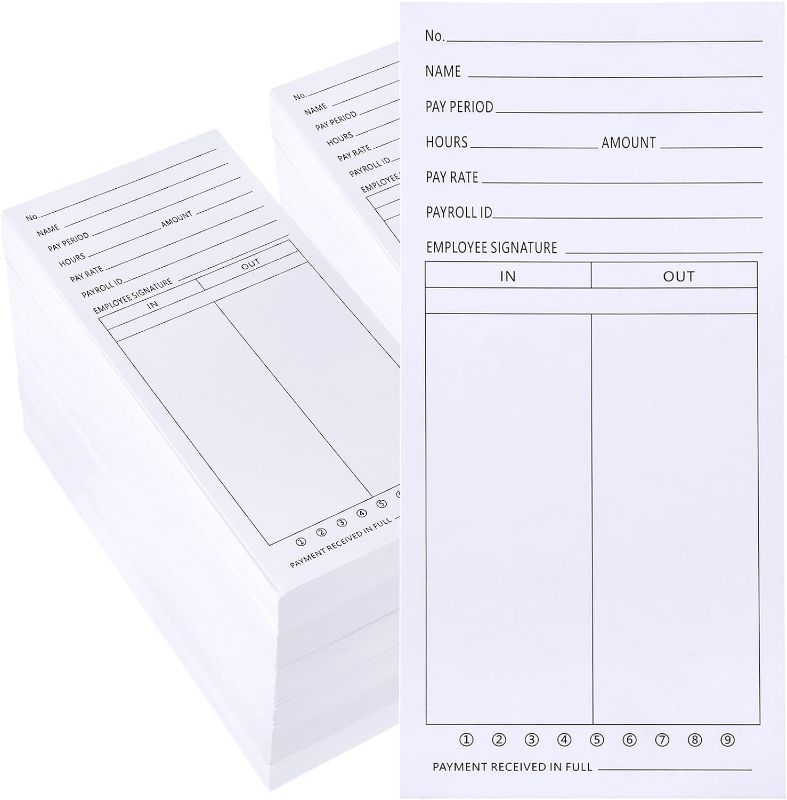 Photo 1 of Motiskyy 300 Pcs Time Cards 2 Sided Time Clock Cards 3-3/8 x 8-1/4 Inch Compatible Time Cards Employees Weekly Time Cards Time Sheets with Deductions for Punch Time Clock Employee Attendance