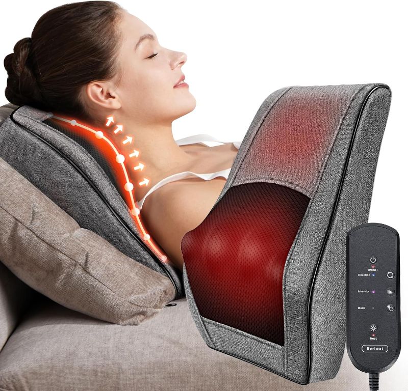 Photo 1 of Boriwat Back Massager with Heat, Neck Massager for Pain Relief Deep Tissue, 3D Kneading Massage Pillow for Back, Neck, Shoulder, Legs, Gifts for Women Men Mom Dad