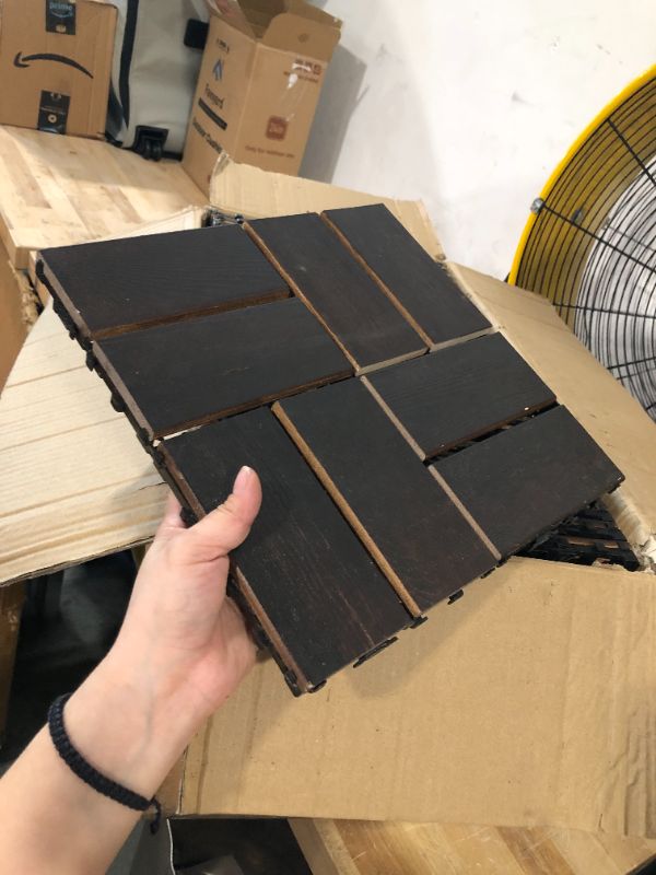 Photo 1 of 27PCS Wood Interlocking Deck Tiles 11.8"x11.8", Patio Flooring Outdoor Waterproof All Weather Use, Wood Flooring for Patio Garden Poolside Front/Back Yard, Espresso 11.8"x11.8" Espresso 27