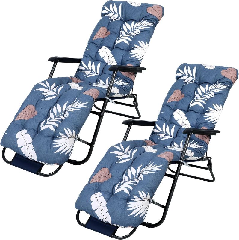 Photo 1 of 2 Pcs Outdoor Lounge Chair Cushions 67 x 21 Inch Patio Lawn Lounger Cushion Floral Printed Thickened Lounge Chaise Pads Replacement for Outdoor Indoor Furniture(Classic)