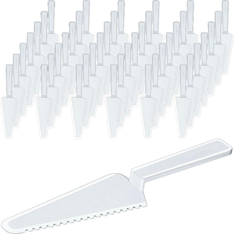 Photo 1 of 200 Pieces Disposable Plastic Cake Cutter Plastic Cake Server Cutting Plastic Spatula Plastic Knives Pie Pizza Pastry Slicer Serving Utensils for Kitchen Wedding (Clear) Clear 200