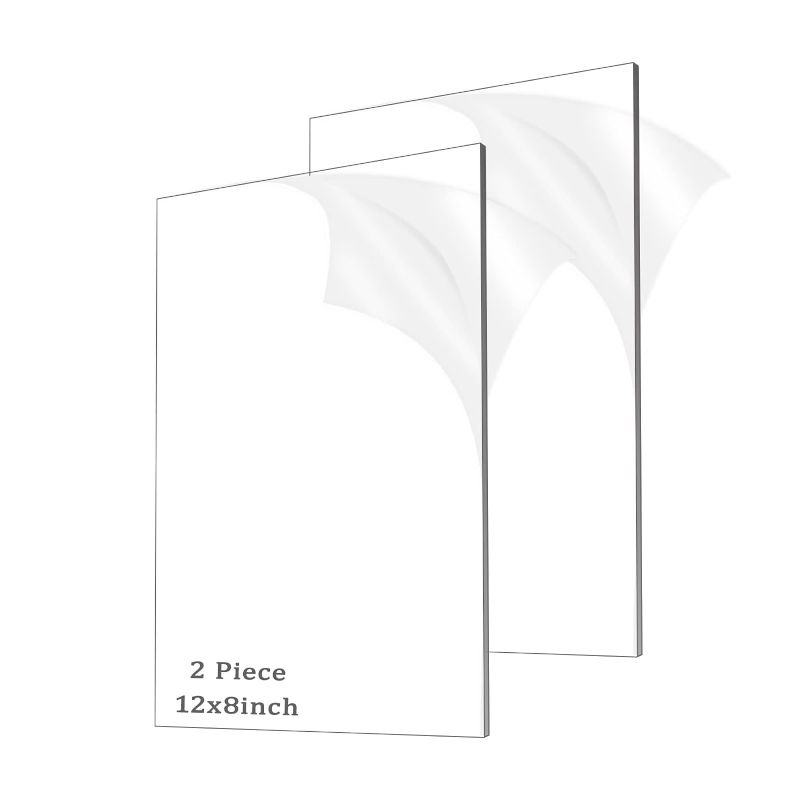 Photo 1 of 2 Pieces 1/8" Thick (3mm) Acrylic Sheets,Clear Cast Plexiglass 8” x 12” with Protective Paper for Signs DIY Display Projects,Craft,Photo Frames