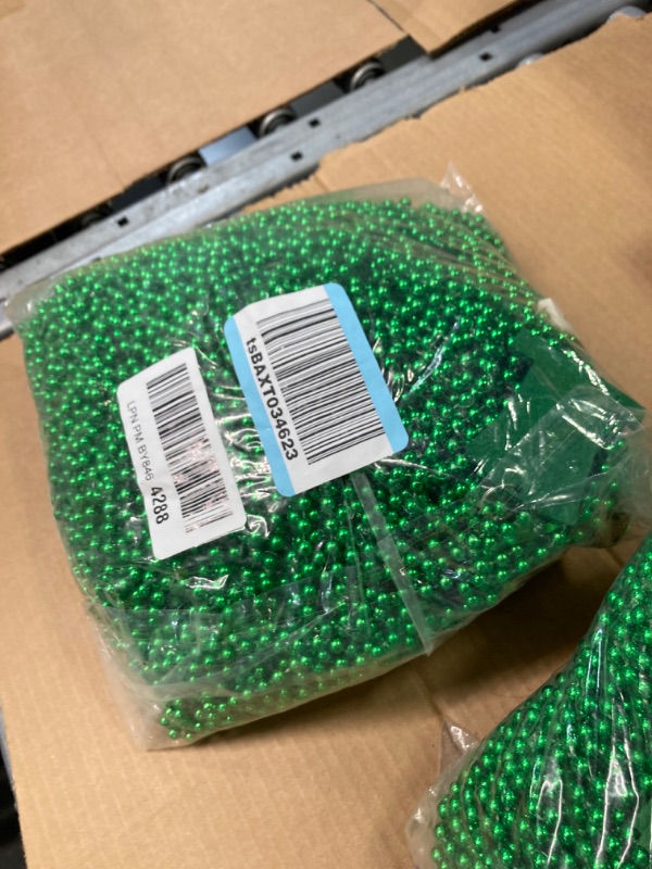 Photo 2 of 100PCS St Patricks Day Accessories, Green St. Patricks Day Beads Necklace, 33" Round Beads Irish Saint Patricks Necklaces Costume Bulk, Parade Throw Accessories for Wedding Birthday St. Patricks Decor
