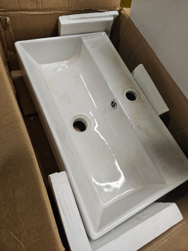 Photo 2 of VERY USED**Lordear 21 x 12 Inch Rectangle Wall Mount Bathroom Sink with Single Faucet Hole White Porcelain Ceramic 21 Inch Bathroom Wall Mounted Sink 21"x12"