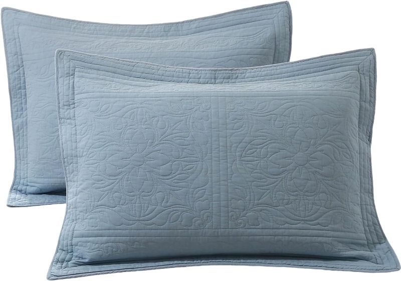 Photo 1 of 100% Cotton Quilted Pillow Shams Standard Size, Decorative Bed Pillow Shams, 2 Pack Soft Breathable Skin-Friendly Pillow Covers, 20×26 Inches, Blue Heaven
