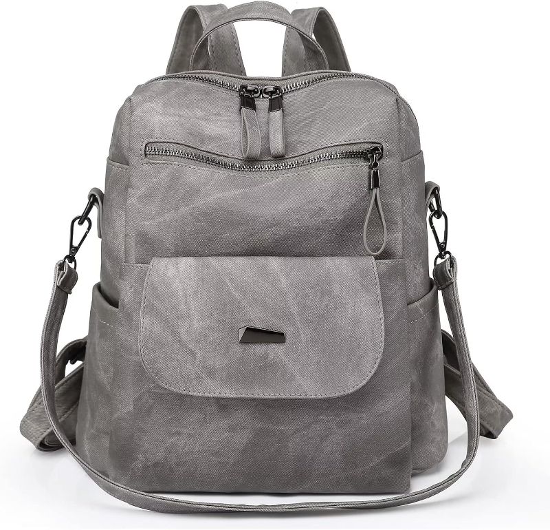 Photo 1 of PU Leather Backpack Purse for Women Fashion Multipurpose Design Handbag Ladies Shoulder Bags Travel Backpack Grey
