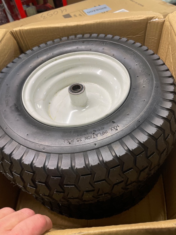 Photo 2 of 16x6.50-8" Lawn Mower Tires with Rim,4 Ply Tubeless with 3/4" Bearing, 3" Offset Hub for Riding Lawn Mower, Garden Trailer,Lawn Tractor (16x6.50-8-Tubeless with Rim)