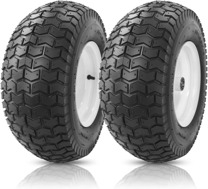 Photo 1 of 16x6.50-8" Lawn Mower Tires with Rim,4 Ply Tubeless with 3/4" Bearing, 3" Offset Hub for Riding Lawn Mower, Garden Trailer,Lawn Tractor (16x6.50-8-Tubeless with Rim)