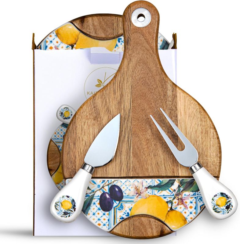Photo 1 of ****USED** Charcuterie Board with Ceramic Charcuterie Accessories - Natures Eco Friendly Acacia Wood Cutting Board for Kitchen - Bridal Shower, Couples Anniversary and Wedding Present