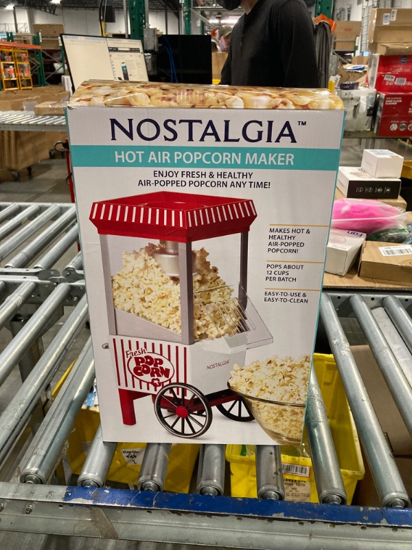 Photo 1 of Nostalgia Popcorn Maker, 12 Cups, Hot Air Popcorn Machine with Measuring Cap, Oil Free, Vintage Movie Theater Style, White & Red Hot-Air Vintage White/Red