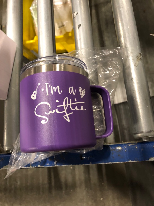 Photo 1 of 14oz Coffee Mug with Handle, Double Wall Vacuum Insulated Tumbler Cup Stainless Steel Travel Mug Camping Hiking Tea Cup Hot and Cold Coffee Tumbler for Home, Travel, Office, and Daily Use, Purple