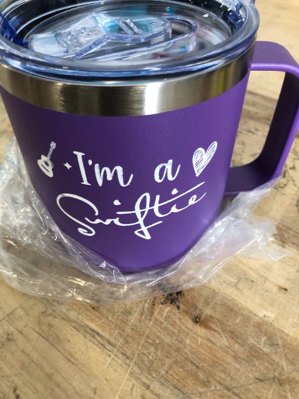 Photo 1 of 14oz Coffee Mug with Handle, Double Wall Vacuum Insulated Tumbler Cup Stainless Steel Travel Mug Camping Hiking Tea Cup Hot and Cold Coffee Tumbler for Home, Travel, Office, and Daily Use, Purple