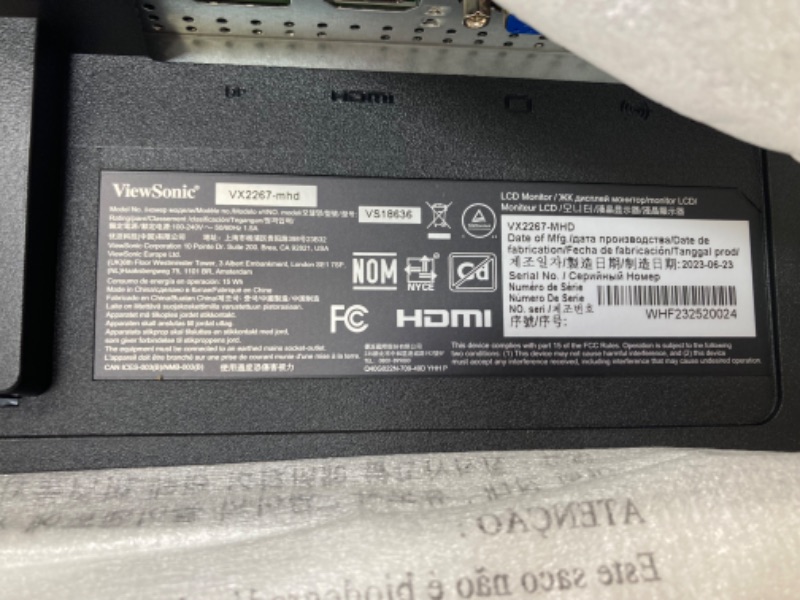 Photo 1 of ViewSonic VX2267-MHD 22 Inch 1080p Gaming Monitor with 100Hz, 1ms, Ultra-Thin Bezels, FreeSync, Eye Care, HDMI, VGA, and DP 22-Inch (New Model)