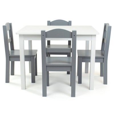 Photo 1 of 5pc Kids Wood Table and Chair Set White/Gray - Humble Crew