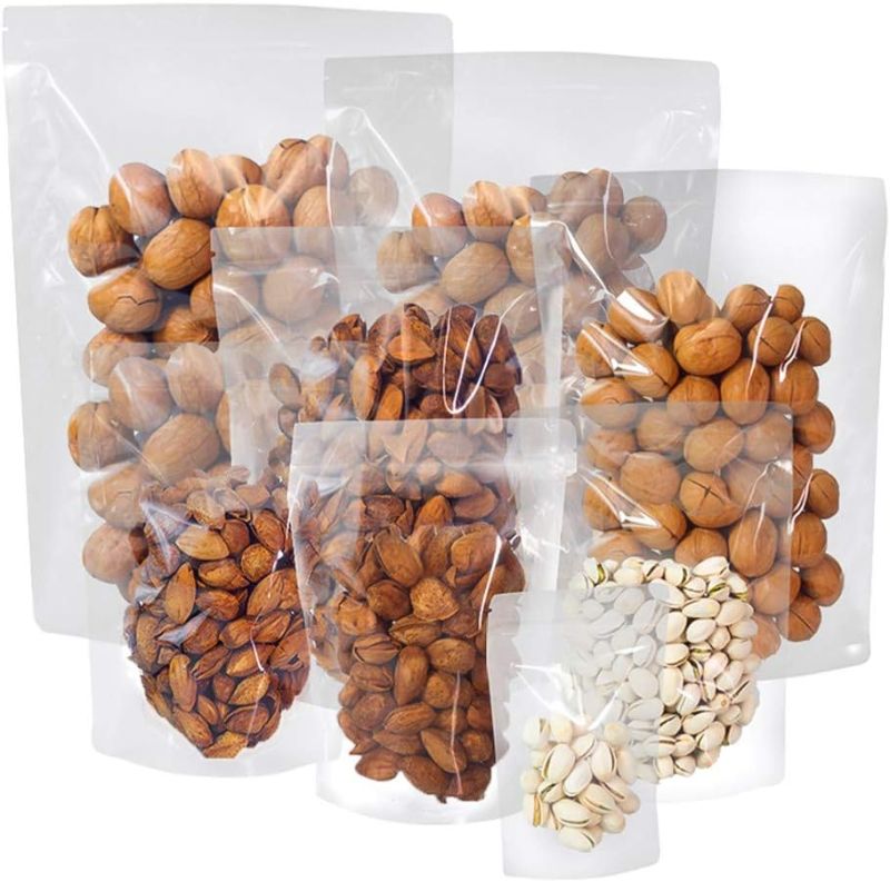 Photo 1 of 100 Pack Smell Proof Mylar Bags 5.57.9+3.2inch, Resealable Stand Up Food Storage Bags Clear Reusable Self Seal Zipper Lock Mylar Bags for Food, Seeds, Pills (5.57.9+3.2inch)