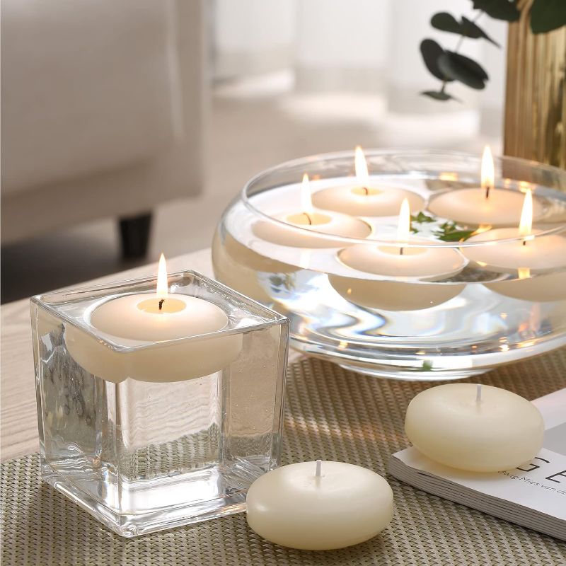 Photo 1 of (Set of 60) Floating Candles, 3 inch White Dripless Wax Burning Candles, for Weddings, Party, Special Occasions and Home Decorations