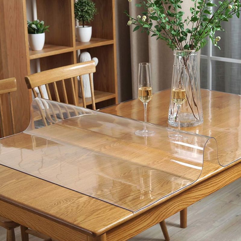 Photo 1 of  Clear Table Protector Eco Clear Plastic Vinyl Tablecloth Rectangle Protective Desk Office Top Pad Cover Glass Wood Dining Coffee End Tabletop Protection Mat Clean Polyester Wipeable PVC