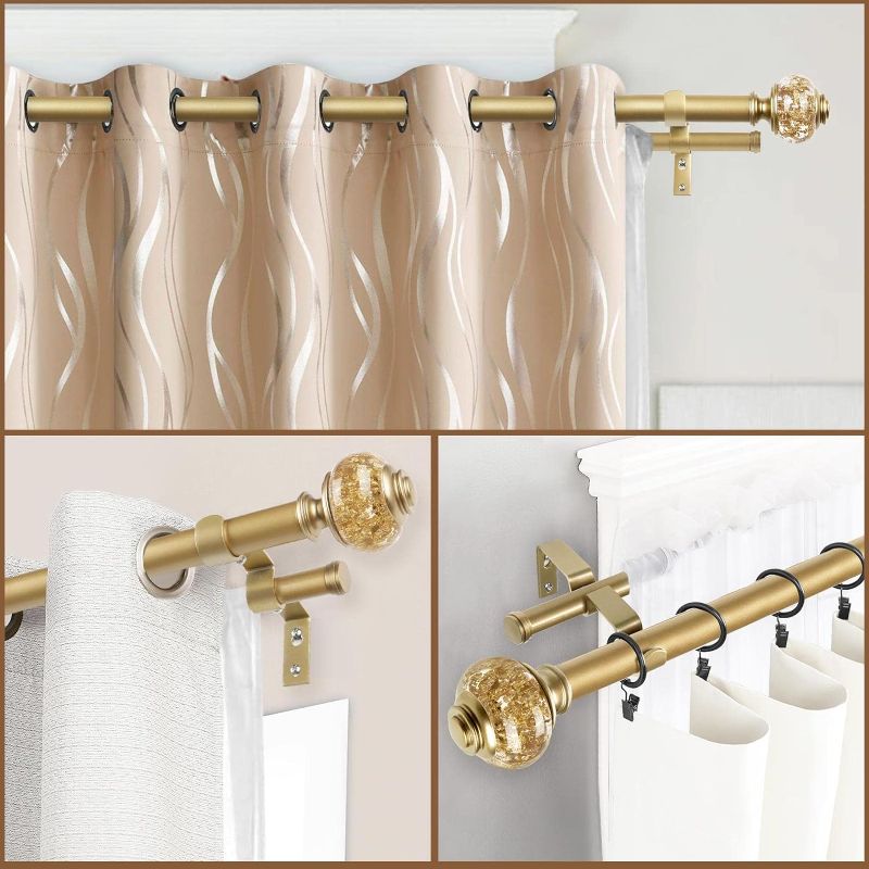 Photo 1 of 1 Inch Gold Double Curtain Rods 72 to 144 Inches (6-12 ft), Drapery Rods for Windows, Telescoping Dual Curtain Rod with Luxury Translucent Finials