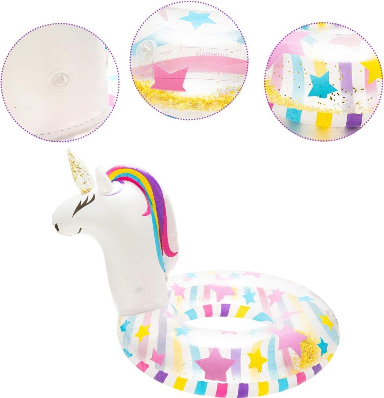 Photo 1 of  Inflatable Unicorn Pool Float Inflation Swimming Floaty Pool Toy Swimming Ring with Sequins Unicorn Pool Party Water Fun Summer Outdoor Beach Water Lounge Inflatable Raft for Kid & Adult White